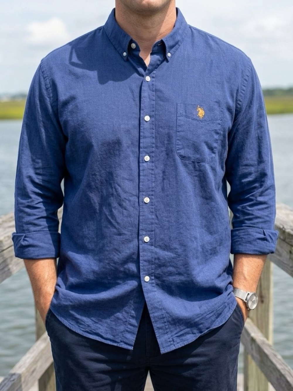 U.S. Polo Assn. Men's Blue Long Sleeve Button Down Shirt Size XXL